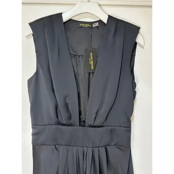 Ramy Brook Quinn Plunge-Neck Gown Dress Black Size 10 NWT Bold Front Slit
